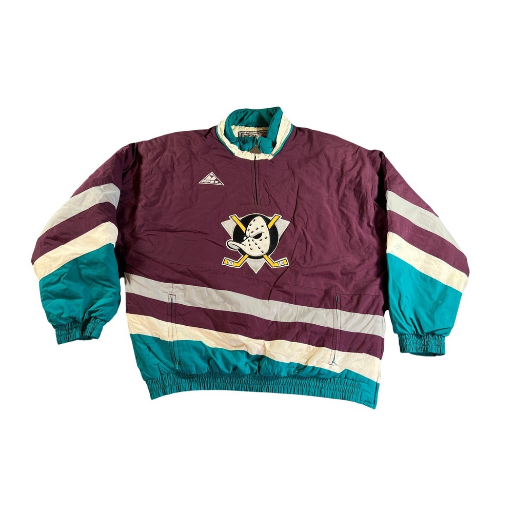 Vintage Apex One Mighty Ducks Puffer Jacket Mens Large Eggplant‎ 90s Quarter Zip